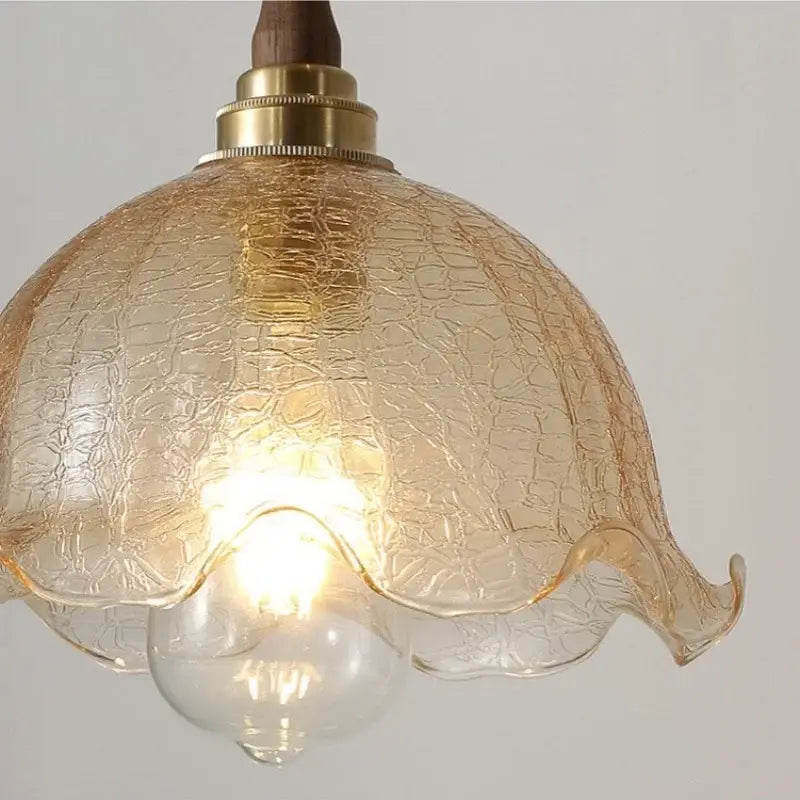 DecorBites™ Amber Glass LED Pendant Lamp with Walnut Wood Accent - Modern Nordic Hanging Light