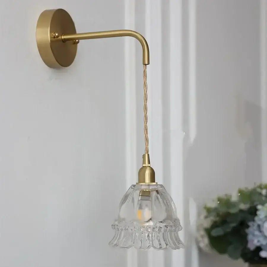Modern antique brass amber glass led wall light bedroom sconce