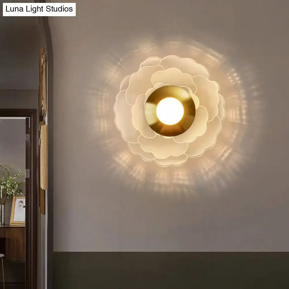 Modern art deco white & gold flower wall sconce light living room