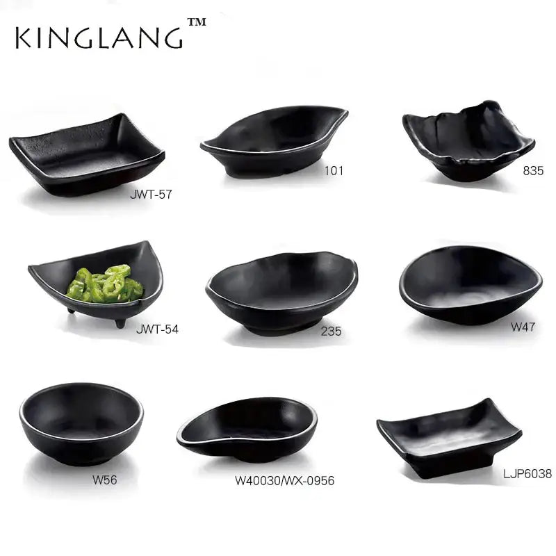 DecorBites™ Black Melamine Plastic Dipping Sauce Dish Bowl Set - Pack of 4