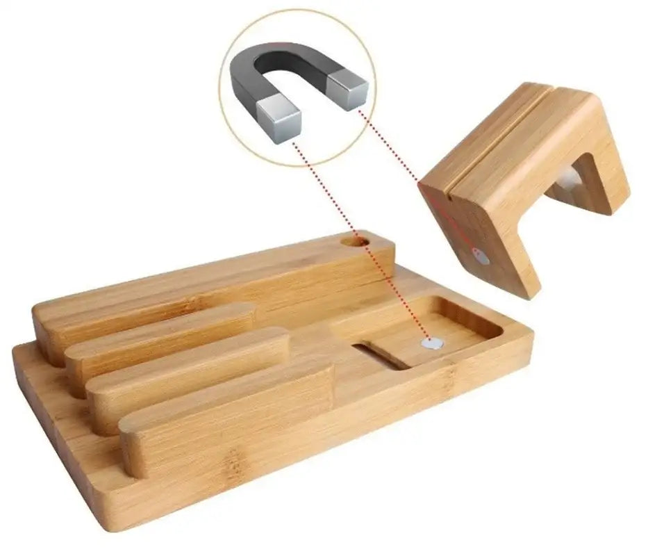 DecorBites™ Bamboo Base 3-in-1 Charging Stand for Phone and Watch