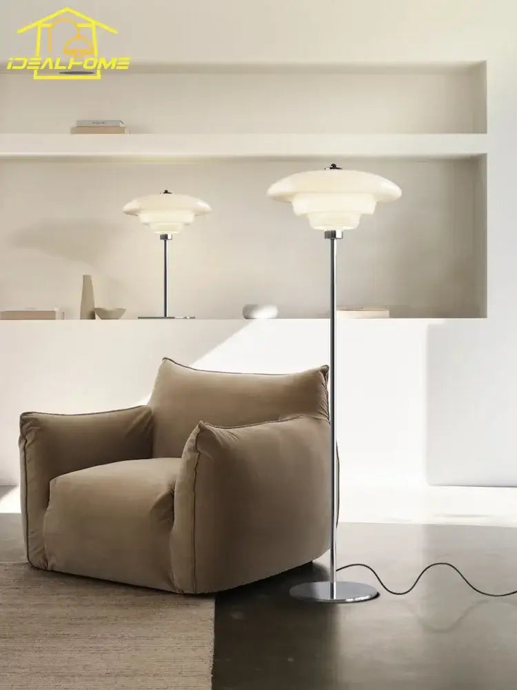 DecorBites™ Cream Glass Bauhaus Floor Lamp LED E27 Minimalist UFO Style