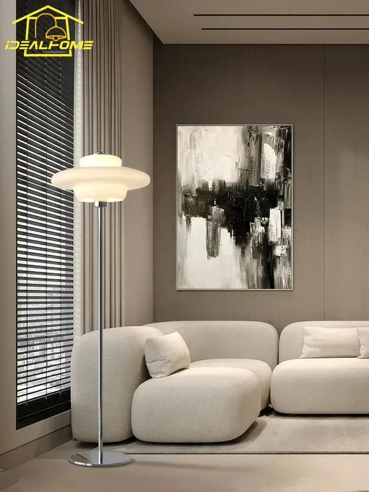 DecorBites™ Cream Glass Bauhaus Floor Lamp LED E27 Minimalist UFO Style