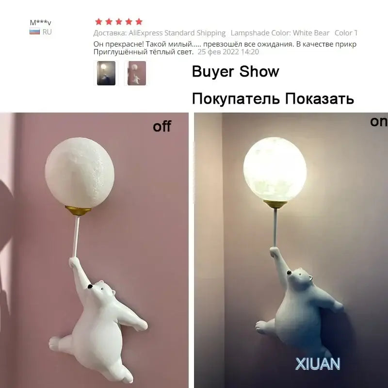DecorBites™ Bear Moon Wall Lamp: Modern Cartoon Light for Kids' Bedroom Décor