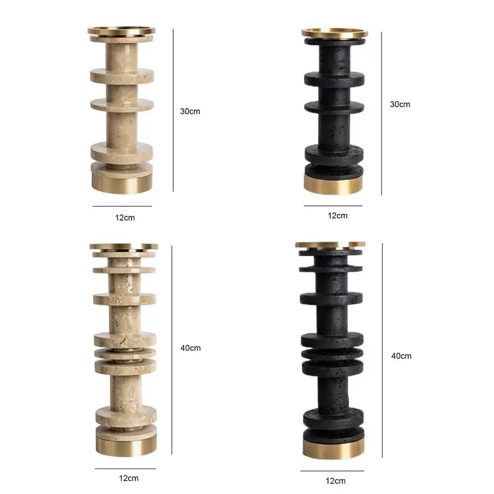 DecorBites™ Beige Brown Travertine Marble Candle Holder with Metal Base