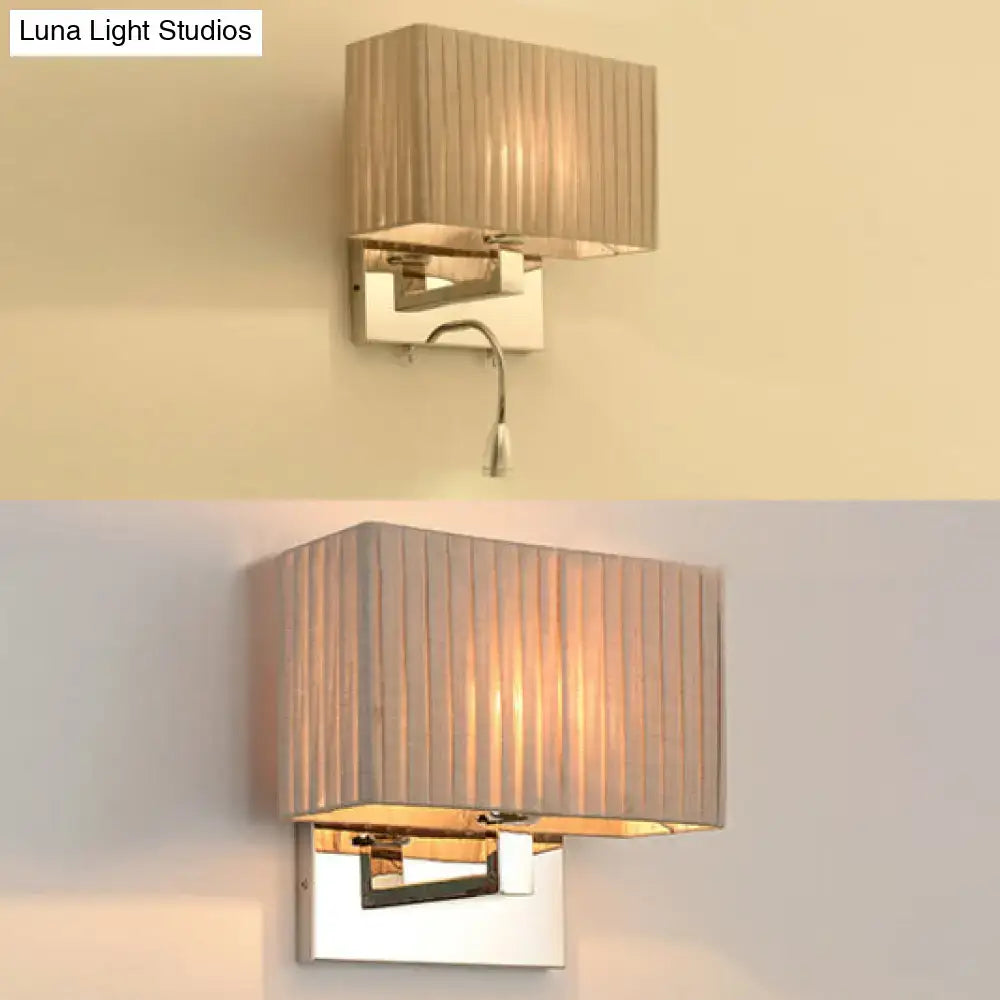 Modern beige fabric rectangle wired electric wall sconce bedroom light
