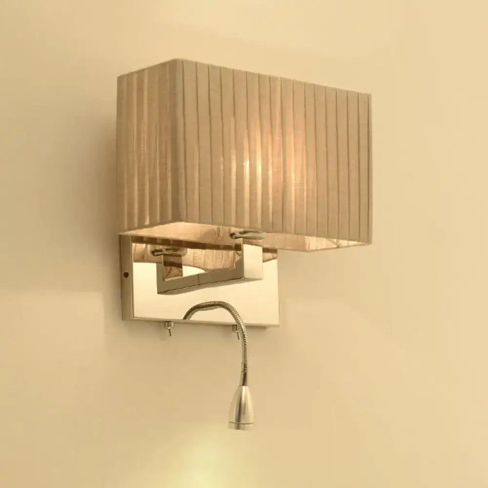 Modern beige fabric rectangle wired electric wall sconce bedroom light