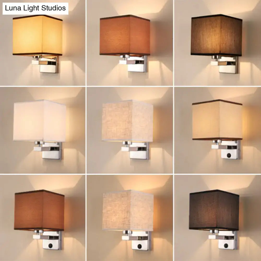 Modern beige fabric shade wall light bedroom e26 e27 sconce