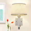 DecorBites™ Modern Round Flaxen Sconce Lamp with Crystal Accent & Nickle Swoop Arm - Wall Mount Lighting