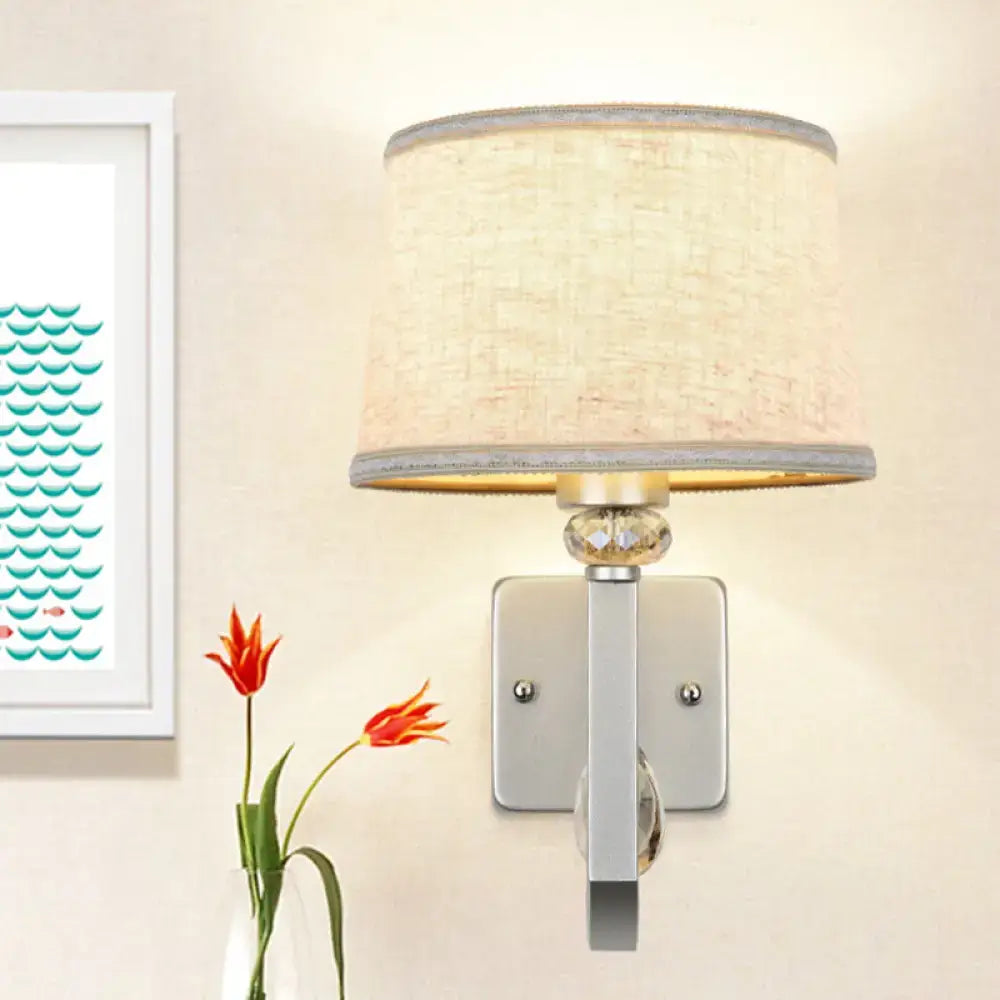 DecorBites™ Modern Round Flaxen Sconce Lamp with Crystal Accent & Nickle Swoop Arm - Wall Mount Lighting