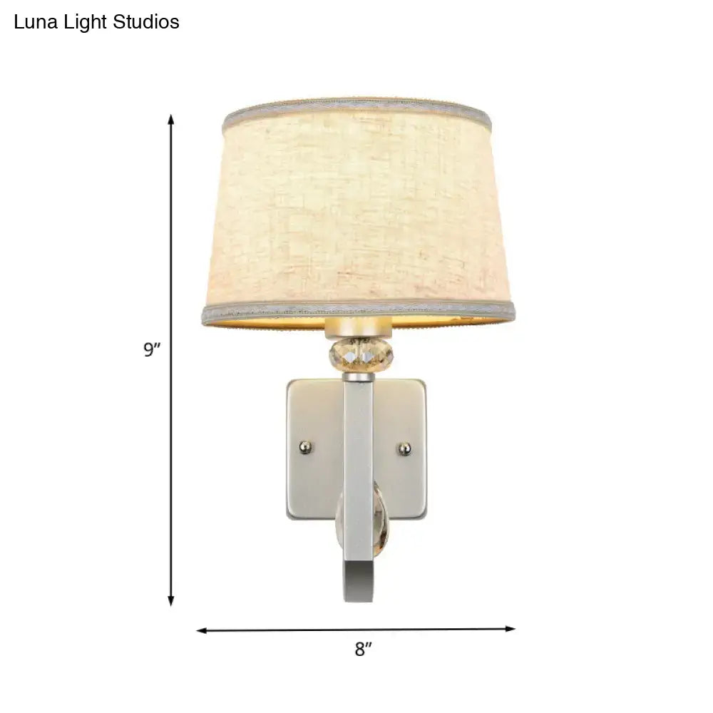 DecorBites™ Modern Round Flaxen Sconce Lamp with Crystal Accent & Nickle Swoop Arm - Wall Mount Lighting