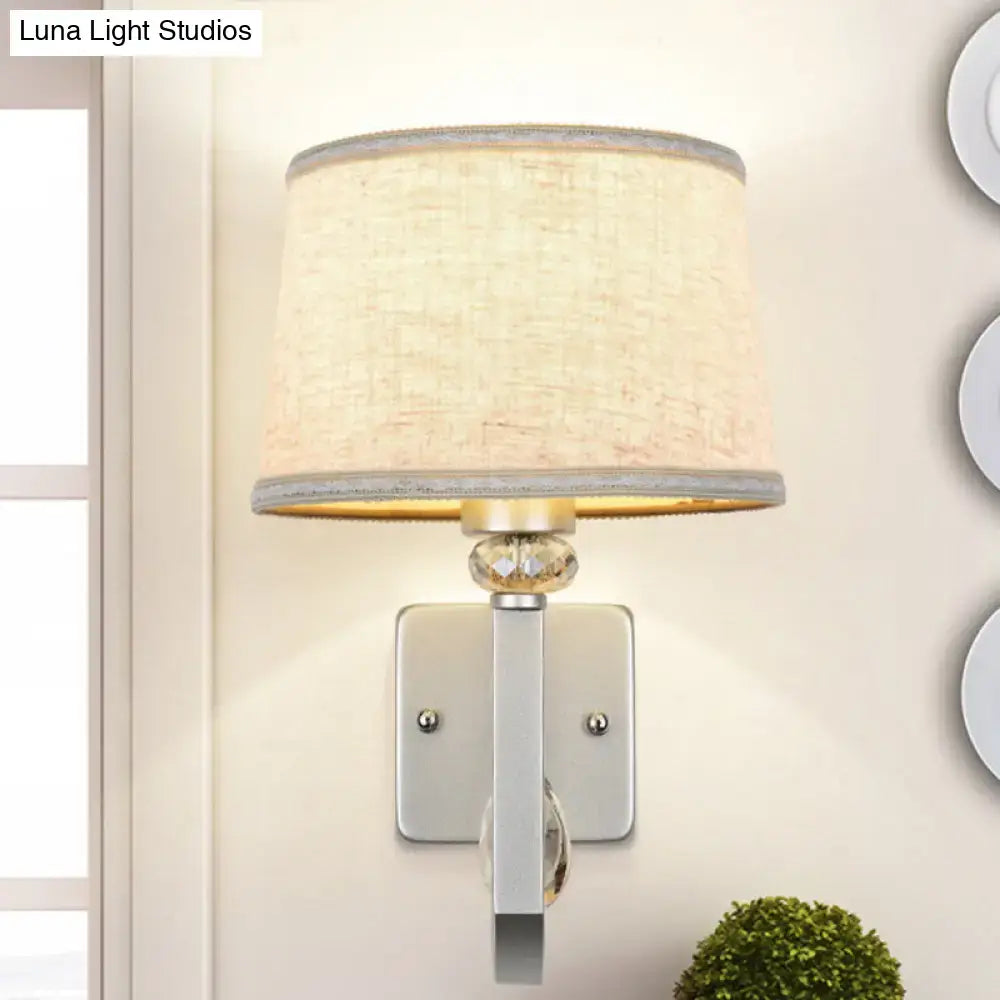 DecorBites™ Modern Round Flaxen Sconce Lamp with Crystal Accent & Nickle Swoop Arm - Wall Mount Lighting