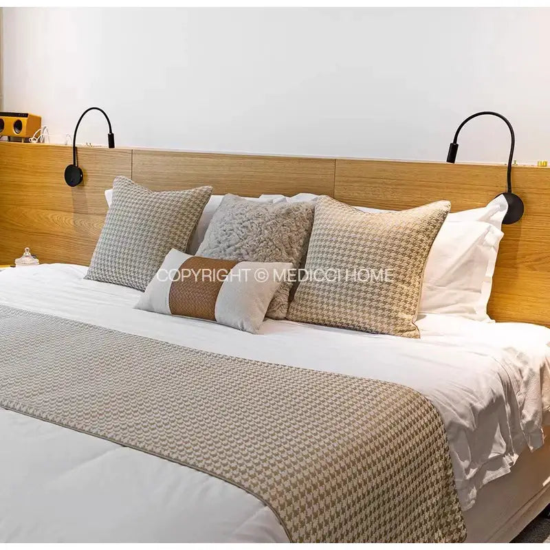 DecorBites™ Beige Gold Houndstooth Jacquard Lumbar Pillowcase for Modern Interiors