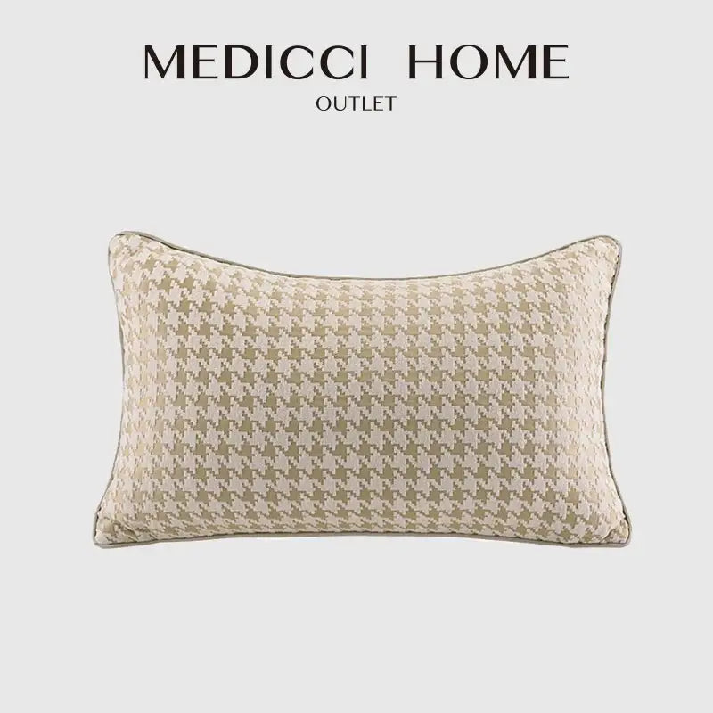 DecorBites™ Beige Gold Houndstooth Jacquard Lumbar Pillowcase for Modern Interiors