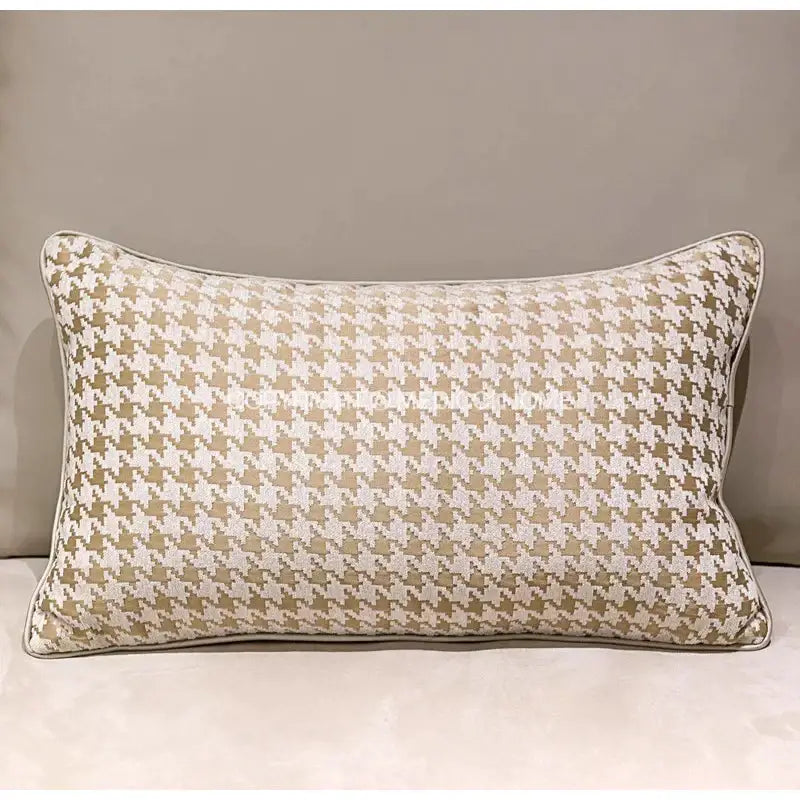 DecorBites™ Beige Gold Houndstooth Jacquard Lumbar Pillowcase for Modern Interiors