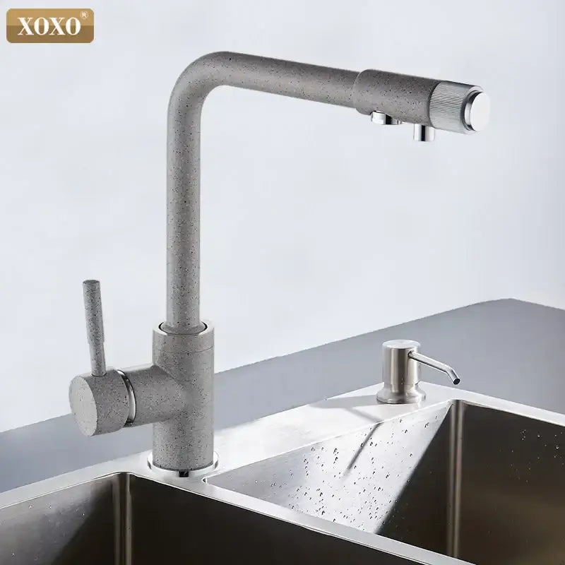 Modern beige speckled faucet with chrome accents kitchen water purifier