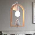 Modern beige wooden arched wall lamp with bird decor for bedroom