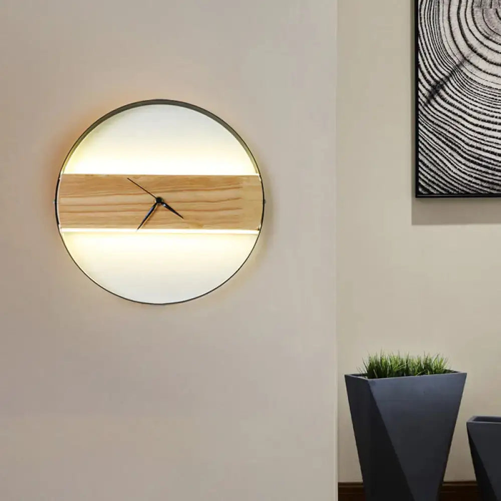 Modern beige wooden led wall clock living room 110v-120v 220v-240v