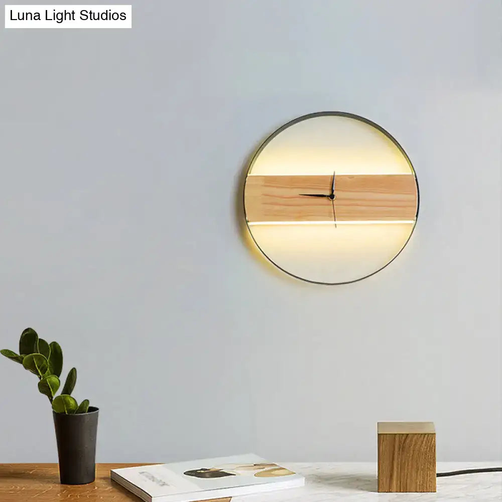 Modern beige wooden led wall clock living room 110v-120v 220v-240v