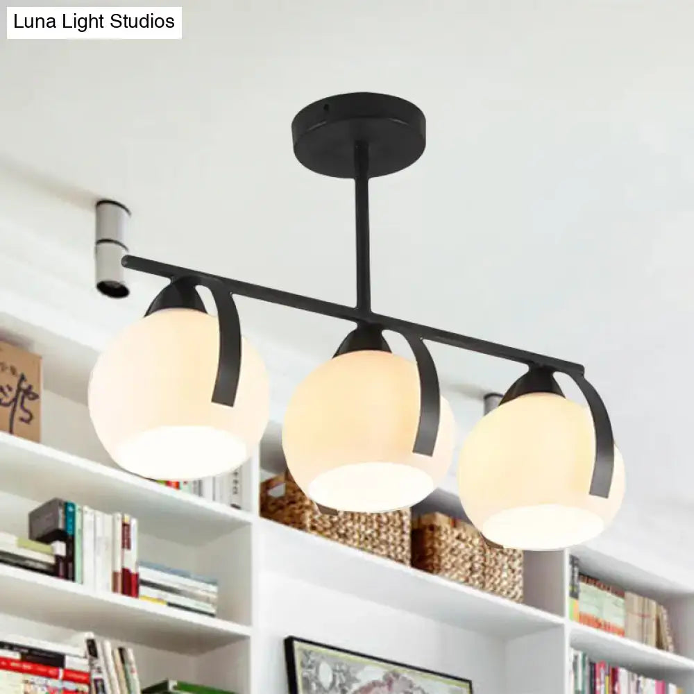 DecorBites™ Contemporary 3-Head Black Ceiling Light Fixture with White Glass Globes - Ideal for Kitchen Islands
