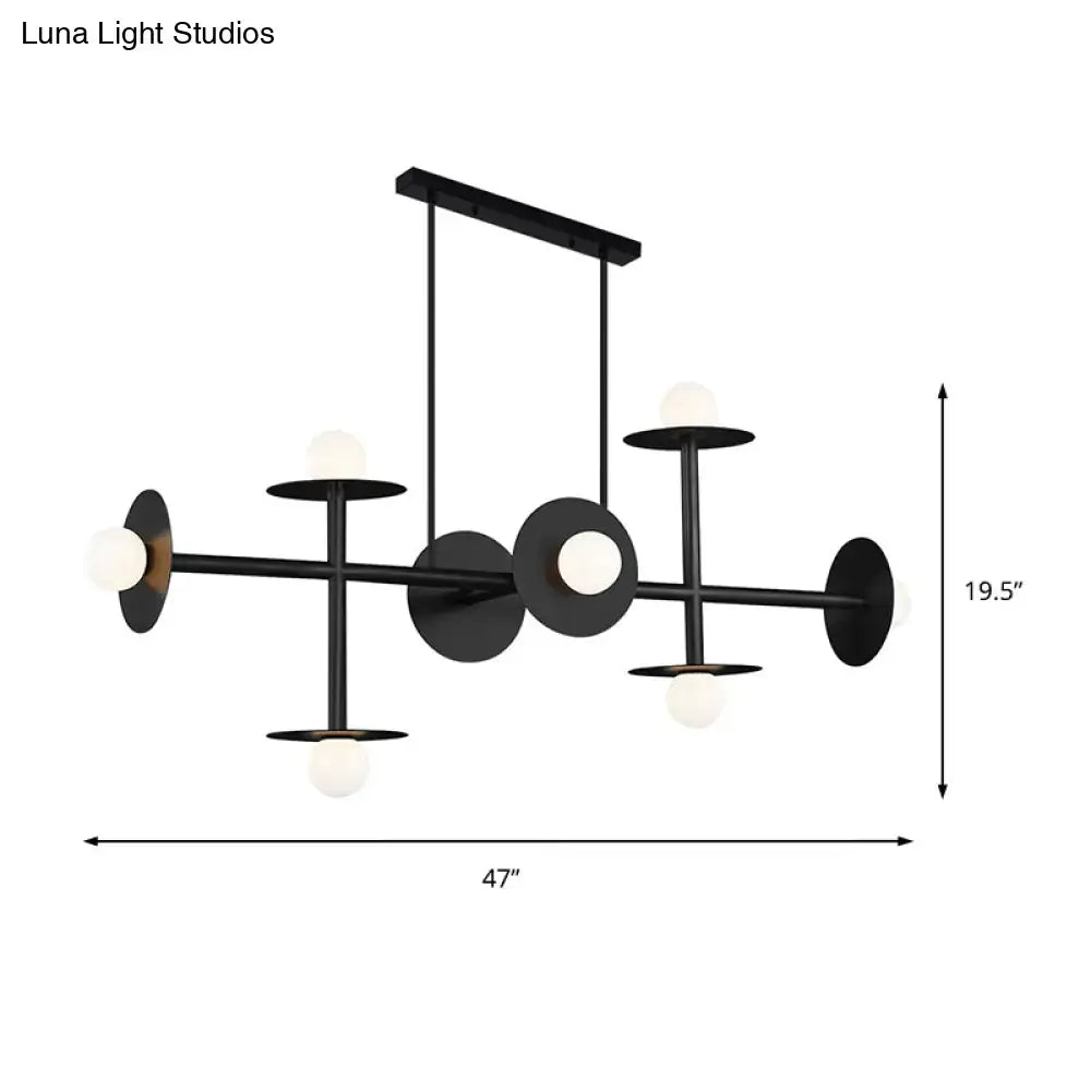 DecorBites™ Modern 8-Head Black Ceiling Light Fixture for Kitchen: White Glass Orbit Island Pendant