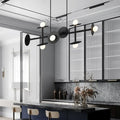 DecorBites™ Modern 8-Head Black Ceiling Light Fixture for Kitchen: White Glass Orbit Island Pendant