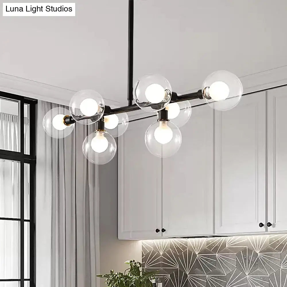 DecorBites™ Contemporary Black Kitchen Island Lamp: Sleek 8-Head Hanging Light Kit with Clear Glass Shade
