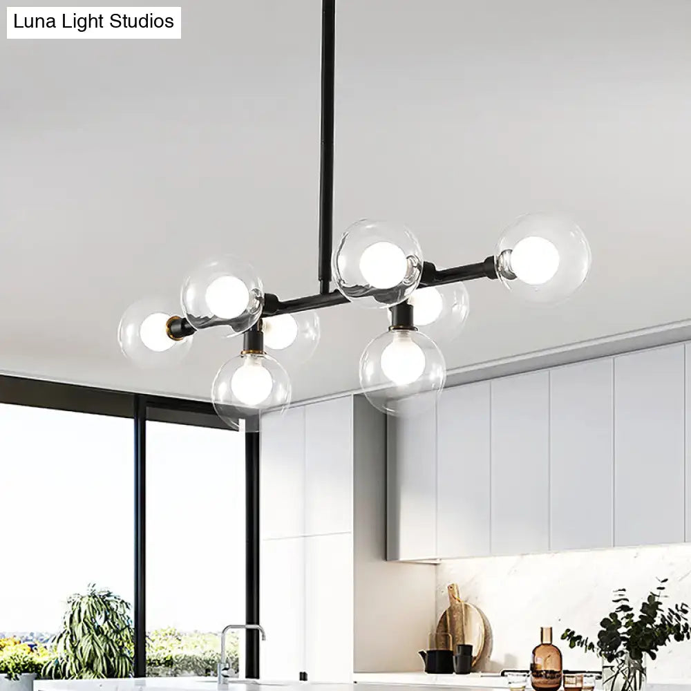 DecorBites™ Contemporary Black Kitchen Island Lamp: Sleek 8-Head Hanging Light Kit with Clear Glass Shade