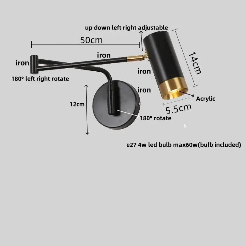 DecorBites™ Acrylic Iron LED Wall Lamp | Modern Rotate Black Stair Light | Dining Room Study Fixtures