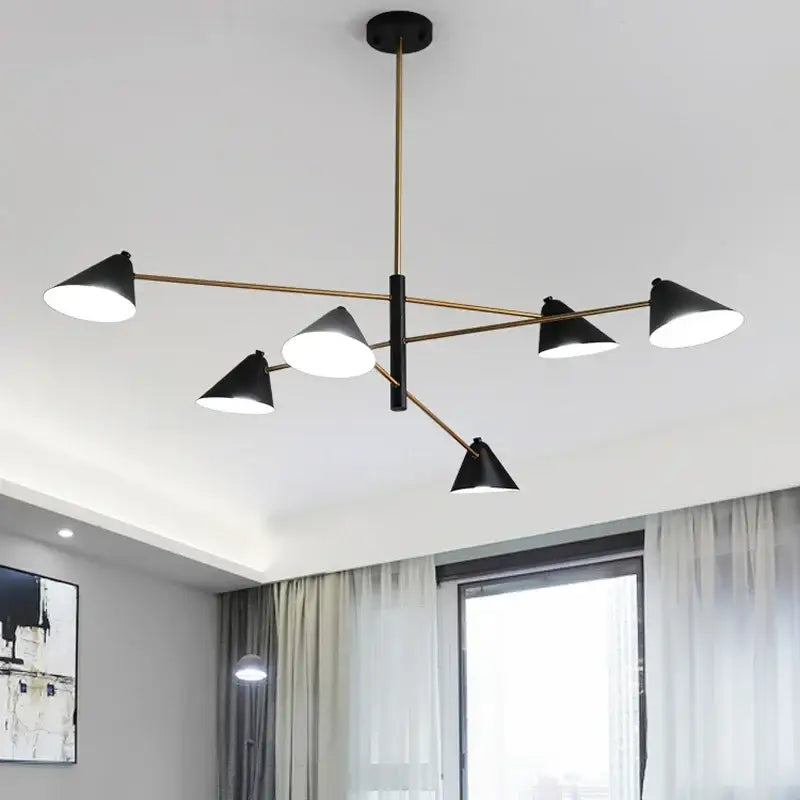 Modern black and brass cone pendant light for dining room