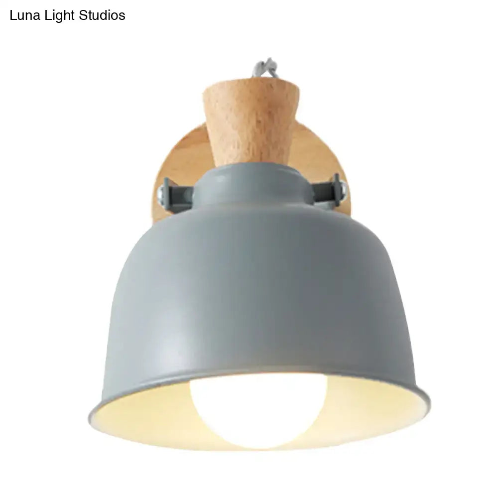 DecorBites™ Iron Macaron Handle Wall Sconce Lamp - Bowl Bedside Light Fixture in Grey/Black with Wood Top