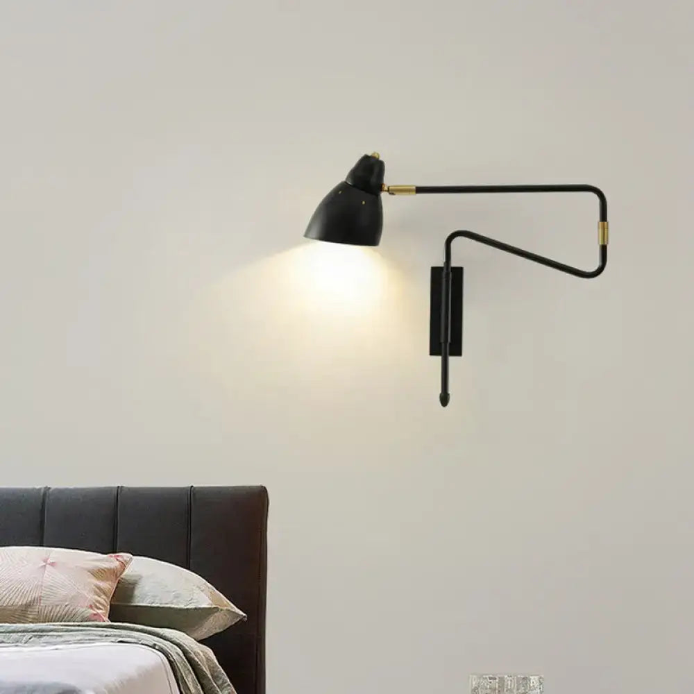 Modern black and brass task wall light for bedroom or studio