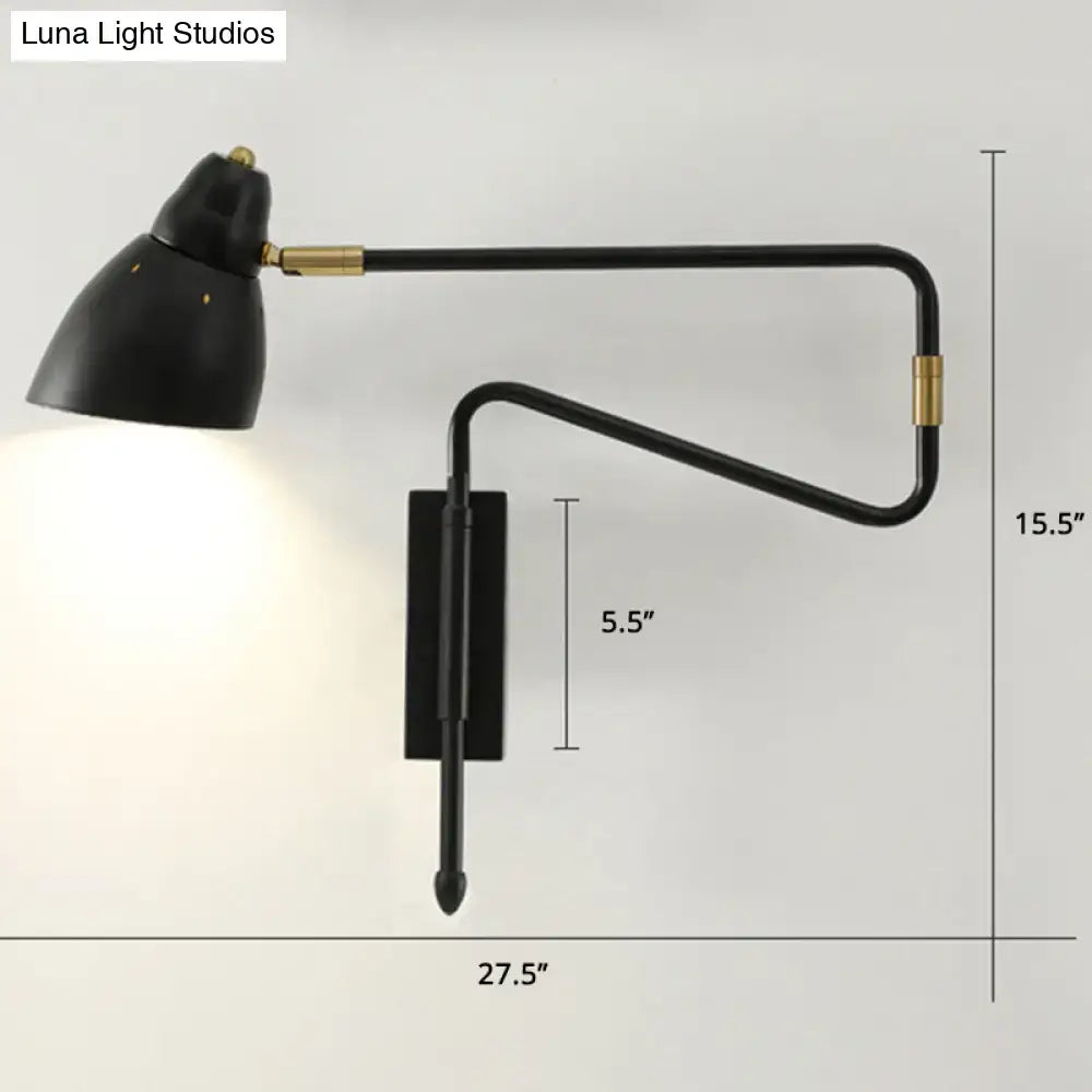 Modern black and brass task wall light for bedroom or studio