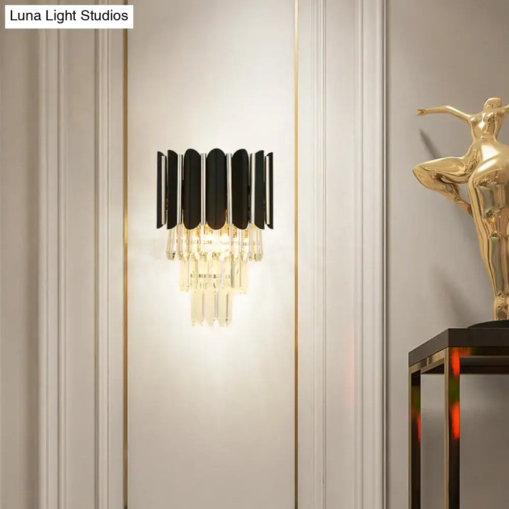 DecorBites™ Modern Clear Crystal Wall Sconce Light - Black, Tiered Design with 2 Lights