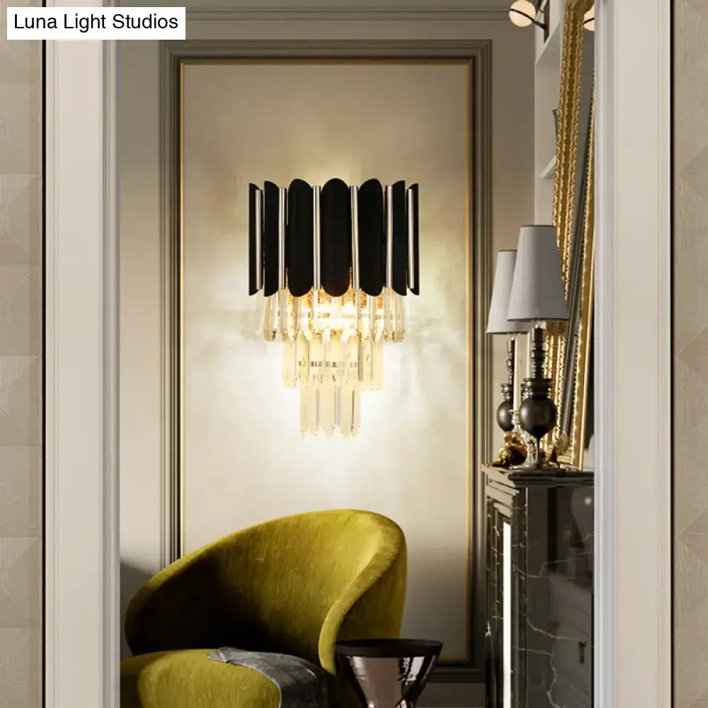 DecorBites™ Modern Clear Crystal Wall Sconce Light - Black, Tiered Design with 2 Lights