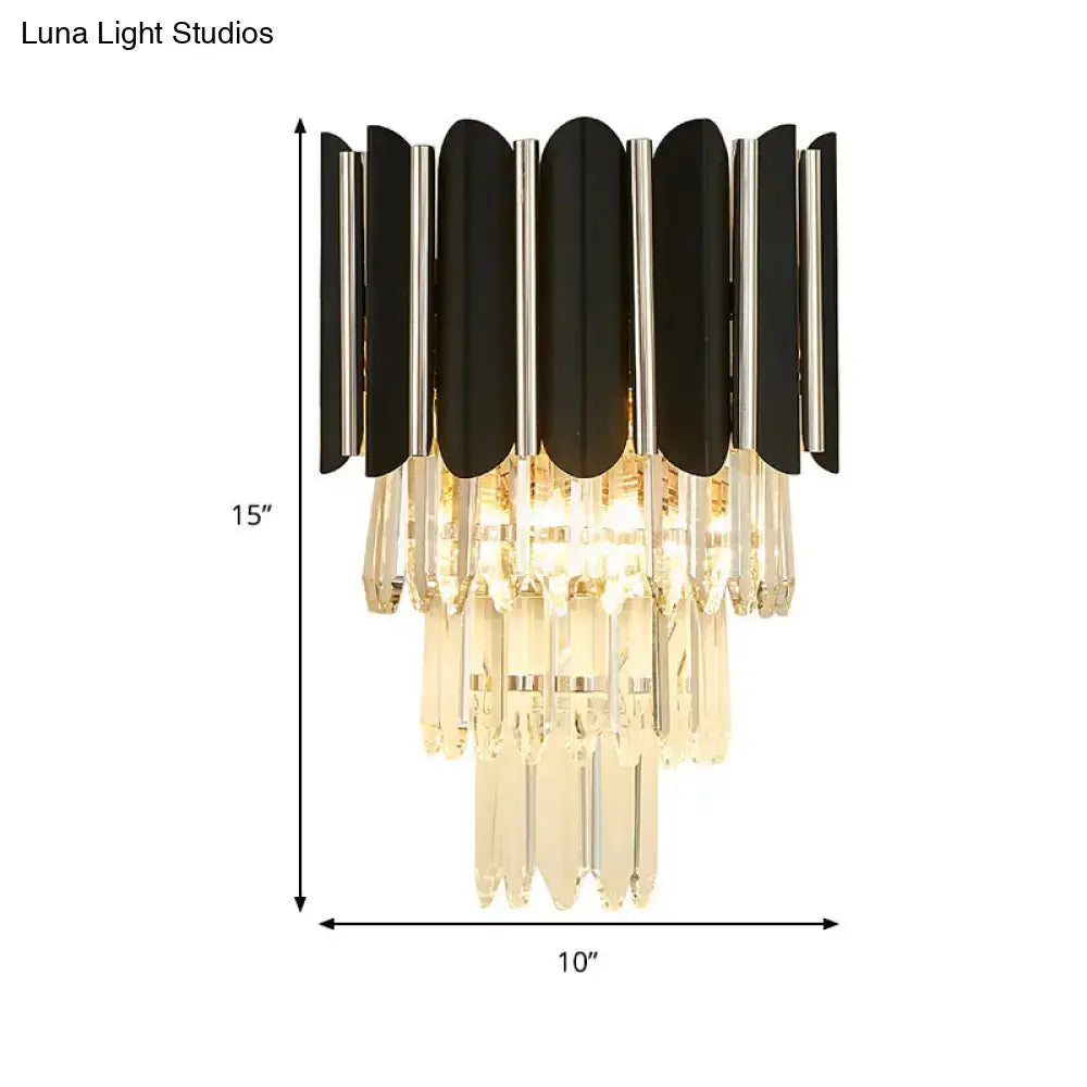 DecorBites™ Modern Clear Crystal Wall Sconce Light - Black, Tiered Design with 2 Lights