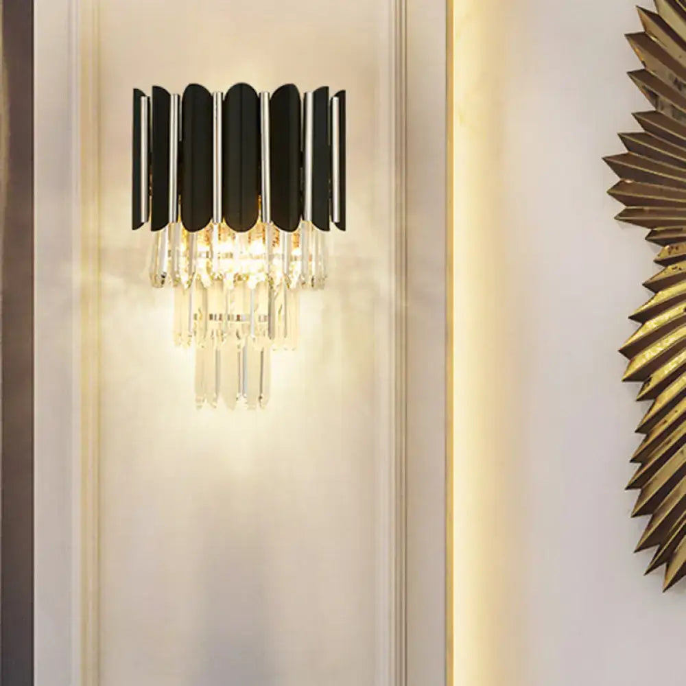 DecorBites™ Modern Clear Crystal Wall Sconce Light - Black, Tiered Design with 2 Lights