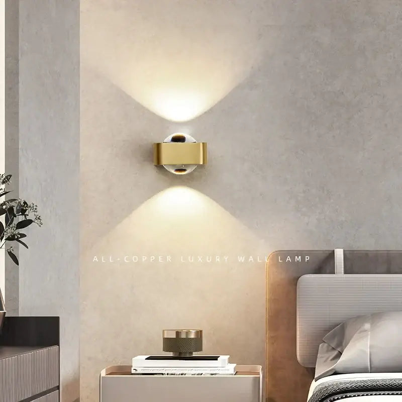 DecorBites™ Copper Bedroom Wall Lamp, Modern LED Double Head Spotlights, Luxury Living Room Sconce