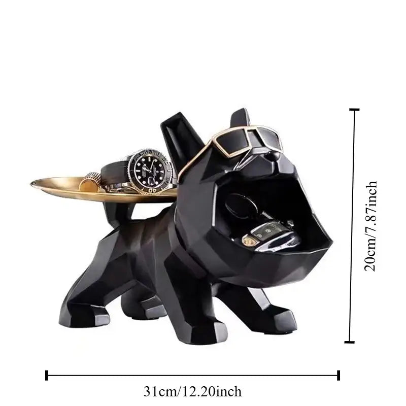Modern black and gold bulldog butler tray living room storage statue