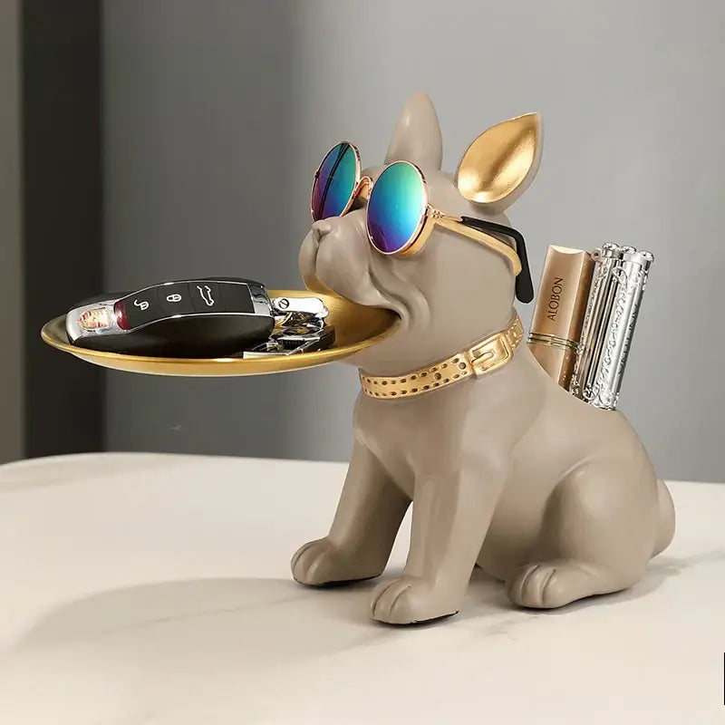 DecorBites™ Bulldog Statue Desktop Storage Office Home Decor Tray Sculpture