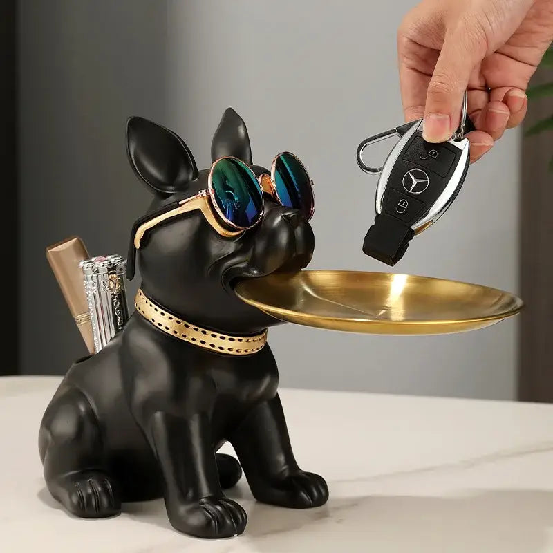 DecorBites™ Bulldog Statue Desktop Storage Office Home Decor Tray Sculpture