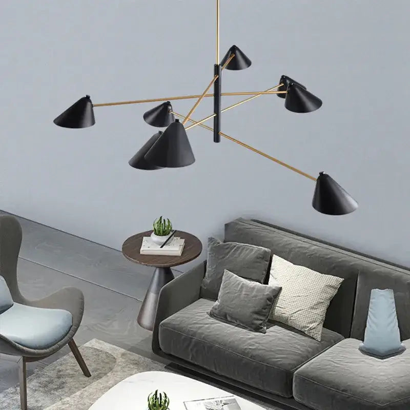 Modern black and gold decorbites cone shade chandelier dining room