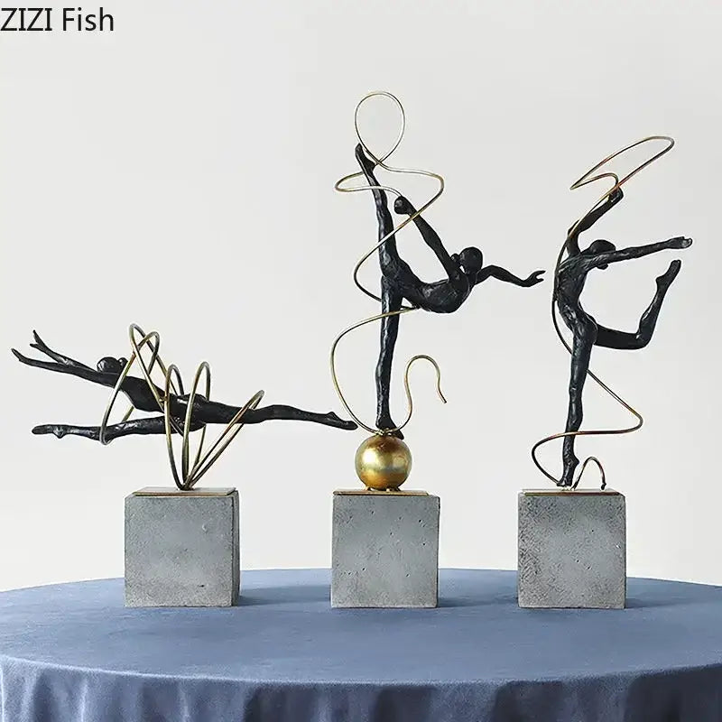 Modern black and gold decorbites gymnast figures living room sculpture