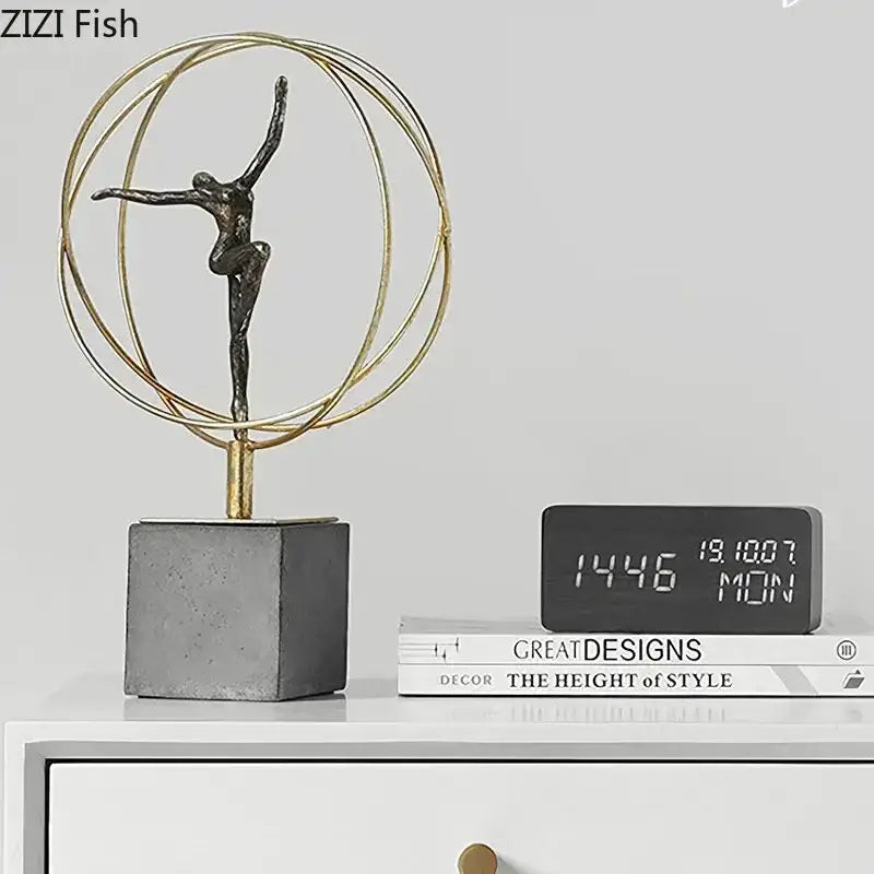 Modern black and gold decorbites gymnast figures living room sculpture