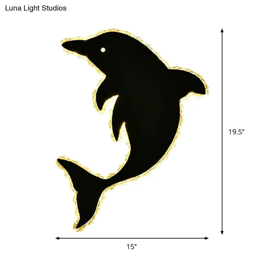Modern black and gold dolphin crystal wall sconce bedroom light