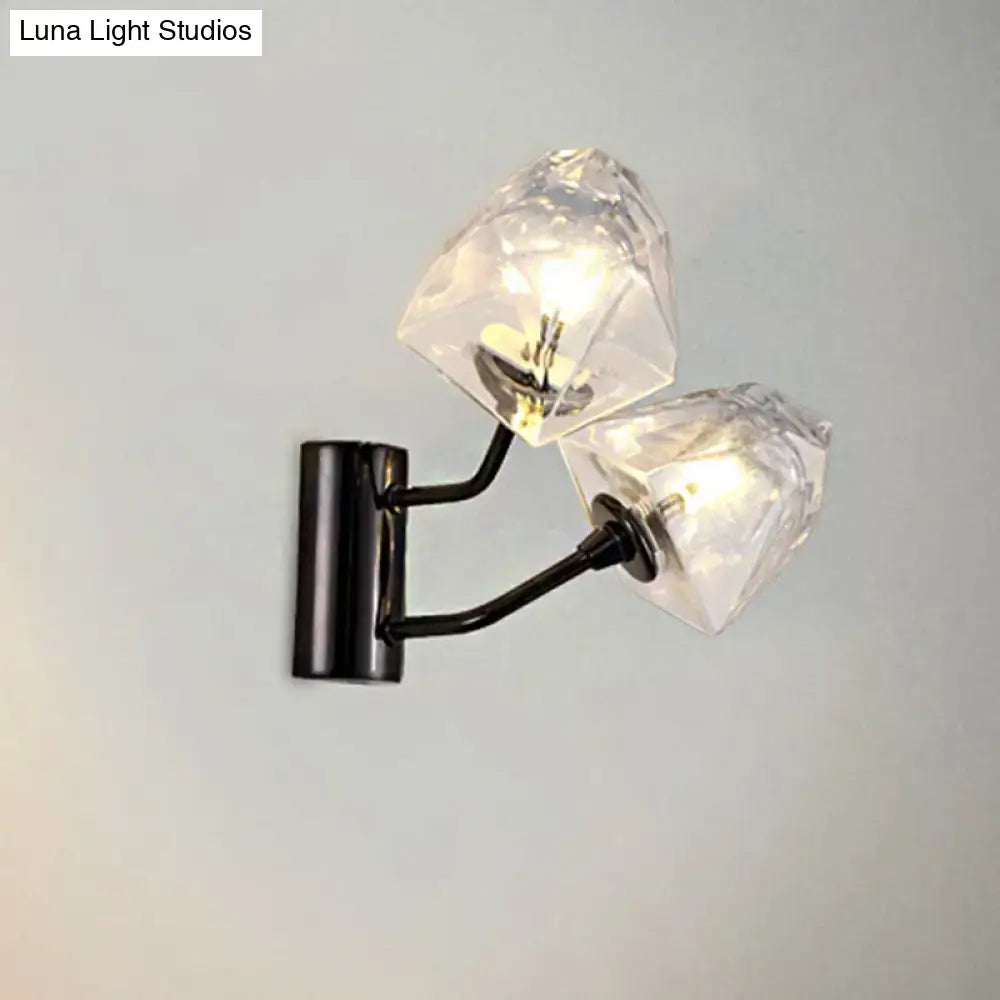 Modern black and gold faceted glass wall sconce stairway light