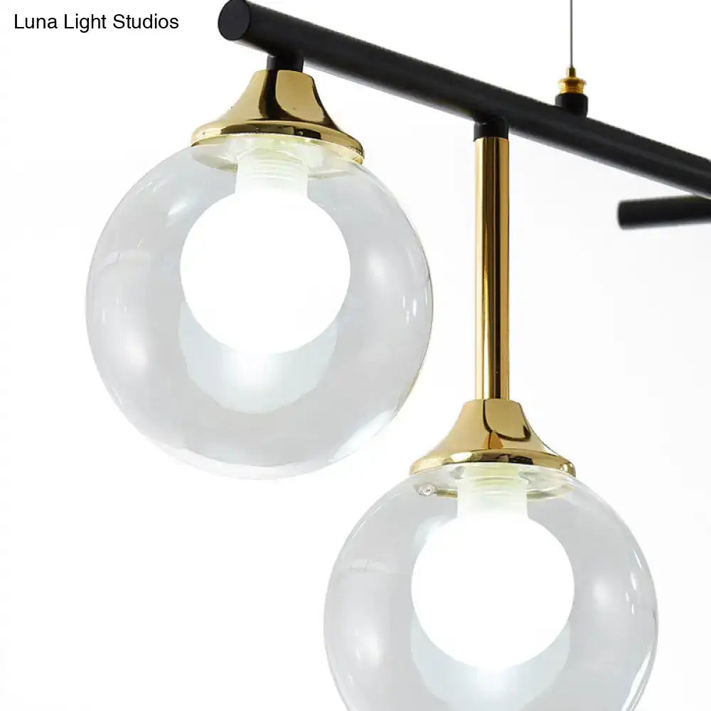 DecorBites™ Modern Black Glass Ball Island Chandelier: Triple Light Hanging Lamp for Dining Room