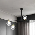 DecorBites™ Modern Black Glass Ball Island Chandelier: Triple Light Hanging Lamp for Dining Room