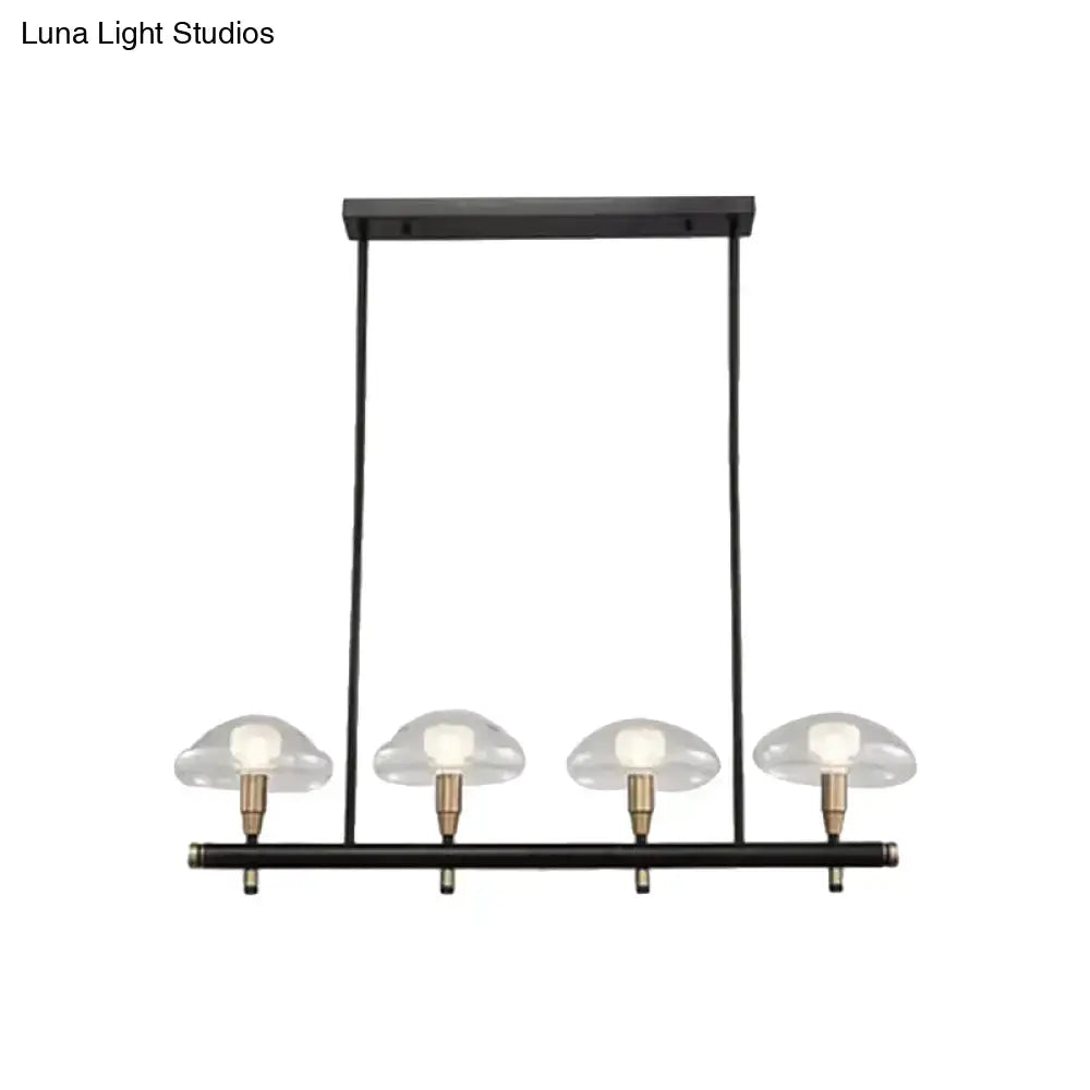 DecorBites™ Black Glass Island Pendant Light with 4/6 Clear Mushroom Shades - Ideal for Restaurants