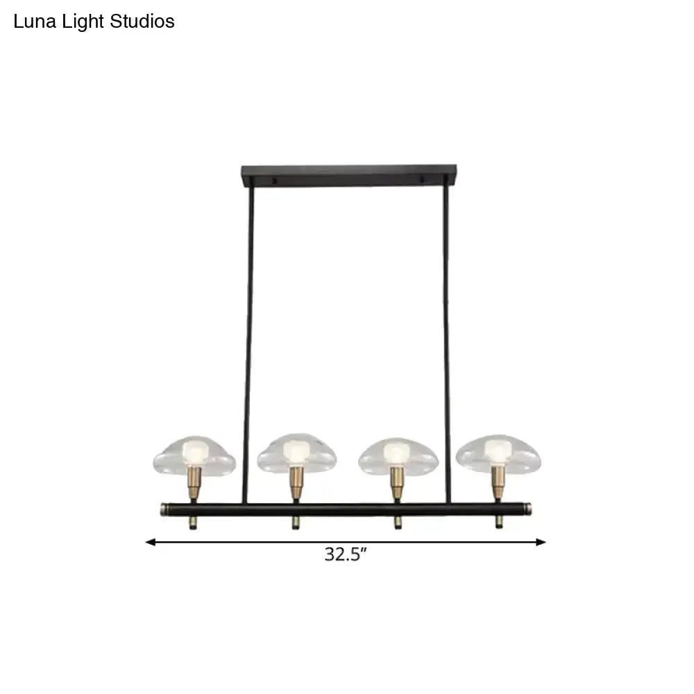 DecorBites™ Black Glass Island Pendant Light with 4/6 Clear Mushroom Shades - Ideal for Restaurants